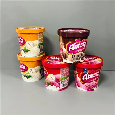 أحواض ورق آيس كريم سعة 26 أونصة مع أغطية ورقية